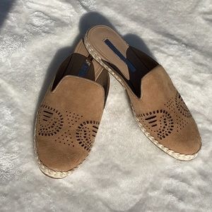 Audrey Brooks Leather Upper Suede Tan Cut Out Mules Size 8